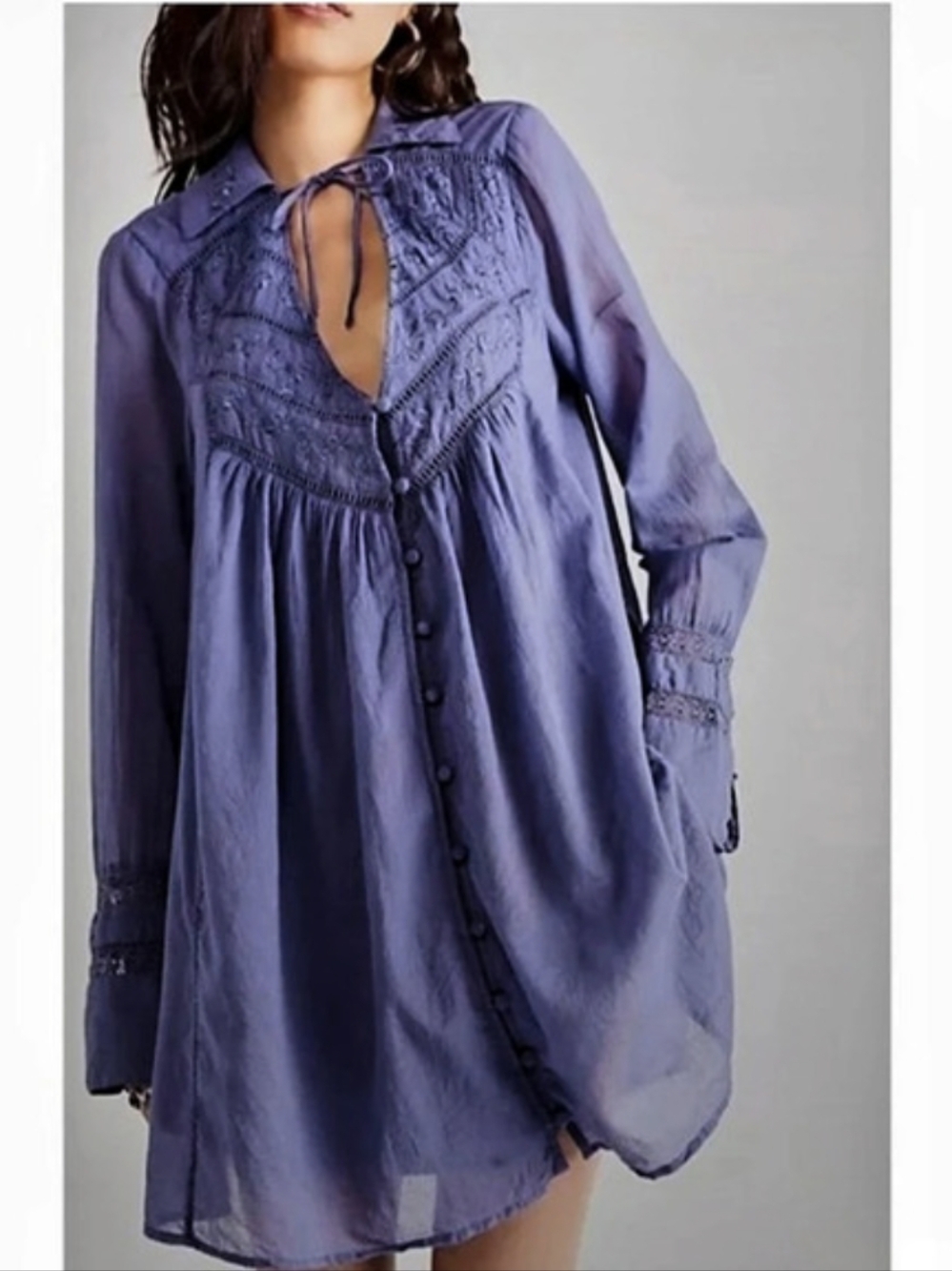Free People Wind Willow Mini Dress Blue & Purple Small vintage boho Style